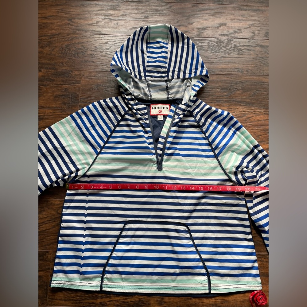Hunter Target Girl’s Striped Blue Half Zip Hooded Rain Jacket XL NWOT - Picture 5 of 7